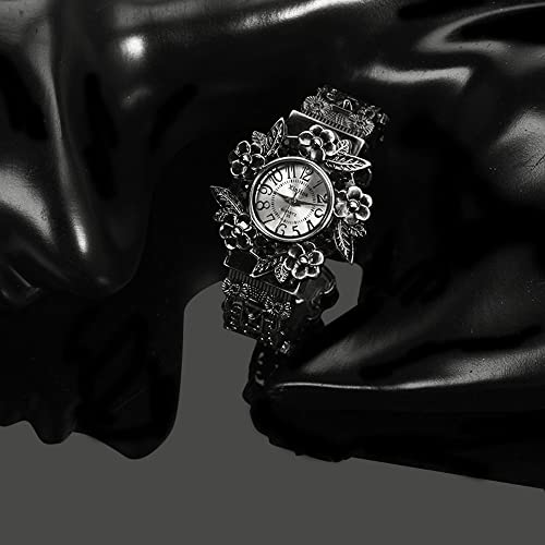 Elegant Vintage Floral Cuff Bracelet Watch for Women - Carved Quartz Analog Wristwatch - Image 5