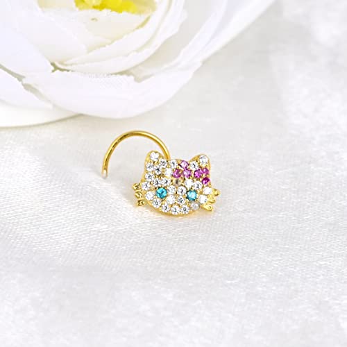 Cat Face Nose Piercing 14K Gold Filled Nose Piercings Tiny Cat Nose Ring Hoop 20 Gauge Nose Hoop Piercings Yellow Gold Piercing Jewelry Indian Nose Ring 18K Gold Plated Body Piercing Gift For Her #TOP2