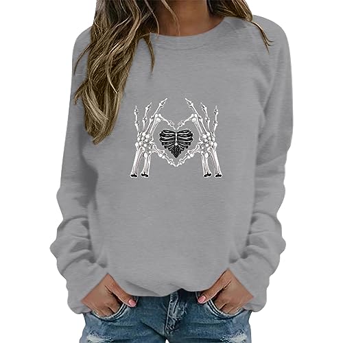 Large Dog Blankets DABAOK Large Sweatshirt Women Loose Round Neck Long Sleeved Hoodie Jogging Sweatshirt Women Halloween Dress For Women Grey