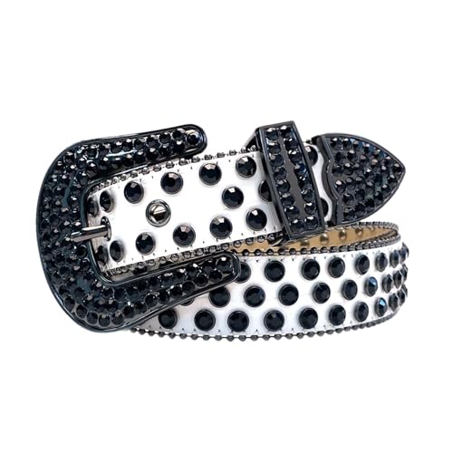 Mnjyihy Men's Women's Jeans Rhinestone Belt Western Denim Shiny Rivet Design Leather Belt