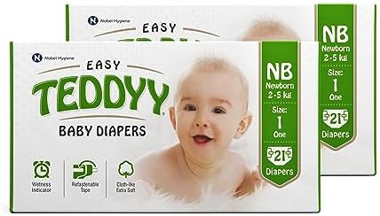 TEDDYY Baby Diapers Easy New Born 42 Count, 2-5 kgs, Long Lasting Absorption, Anti - Rash (21 count, Pack of 2)