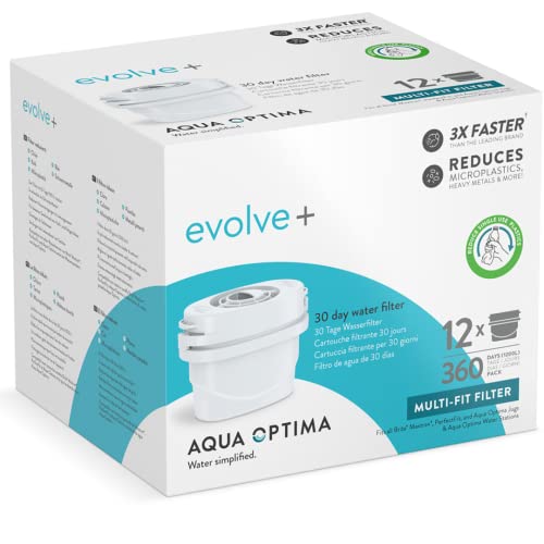 Aqua Optima Filtros Evolve+ (Pack de 12) - Compatible con Jarras Brita y Filtros Maxtra* - Reduce Cal, Cloro y Otras Impurezas