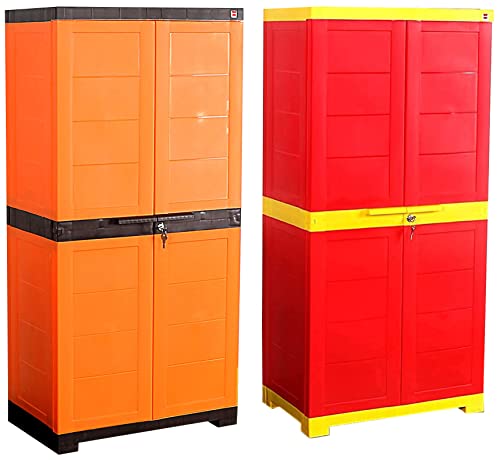 Image of Cello Novelty Big Plastic 2 Door Cupboard with 3 Shelves (Orange and Brown) & Novelty Plastic 2 Door Big Cupboard with 3 Shelves (Red and Yellow)