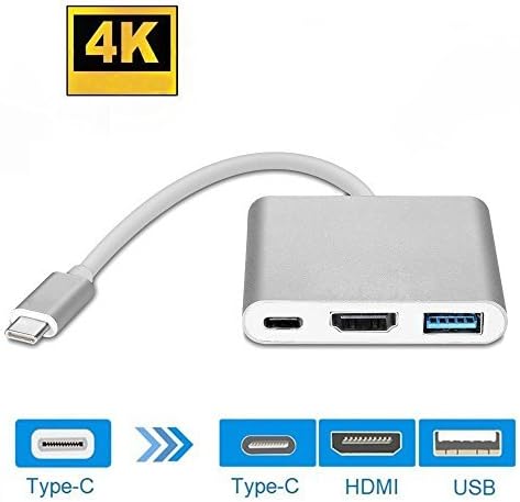 USB C to HDMI 4K Adapter, Honfeng Type C to HDMI Multiport AV Converter 3-in-1 with USB 3.0 Port & USB C Recharging Port for Samsung Galaxy s8/s8 Plus, MacBook Series, ChromeBook Pixel (Sliver)
