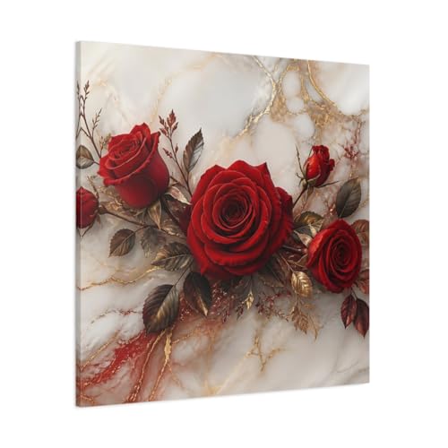 Tableau roses rouges marbre doré habiller grand mur blanc salon