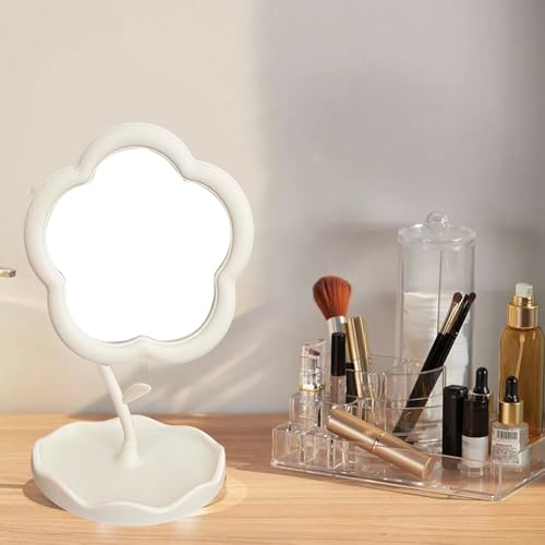 Specchio cosmetico floreale con ingrandimento su entrambi i lati con base stabile, decorazione per bagno e camera da letto per toelettatura di precisione