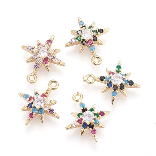Ipotkitt 5 Pcs Brass Cubic Zirconia Twinkle Star Charms Colorful Star Shaped Charms Celestial Mini Star Dangle Charms for DIY Jewelry Making Supplies