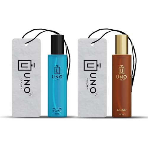 Image of Active Fresh and Musk Car Perfume - Alcohol-Free, Long-Lasting Car Fragrance, Removes Odours, Toxin-Free & Easy to Use Hanging Card, No-Gas Car Perfume with 200+ Sprays, Lasts up to 90 days (30mlx2)