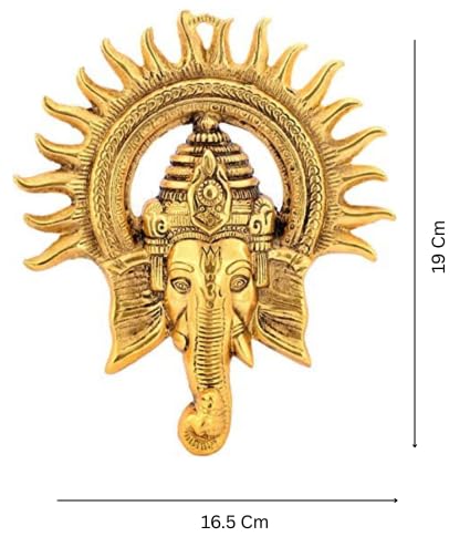 Image of Smizzy Gold Plated Ganesha Idol for Home Decor with Surya Chakra | Ganeshji Ganpati Diwali Decoration Items| Wall hangings Lucky Fengshui - Decorative Gifts Deal Showpiece, Nazar Battu, 1 pc