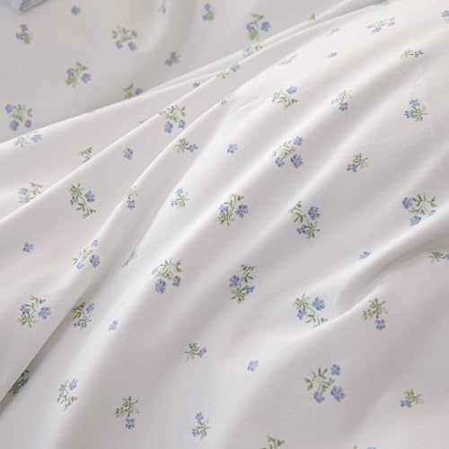 Image of VM VOUGEMARKET Blue Ruffle Duvet Cover Twin 100% Cotton Teen Girls Floral Duvet Cover with Zipper Closure Reversible Romantic Princess Comfroter Cover with 2 Pillow Shams