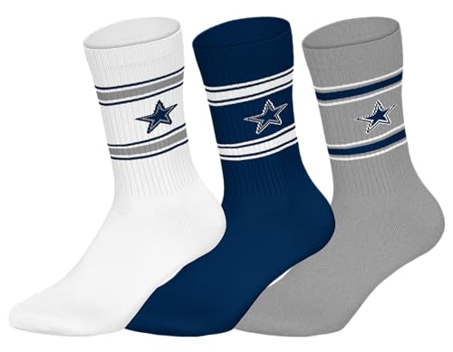 NFL Dallas Cowboys 3pk Crew Socks - WHT/BLU/MGR - 39/42