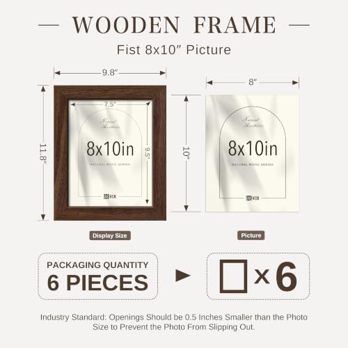 Image of VCK 8x10 Picture Frames Brown - Wide Border Wood Poster Frame, Multi-Directional Display Family Photos, Office Prints, Studio /Gallery Artwork, Woodgrain Series, Tabletop & Wall Hanging, Set of 6