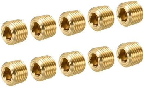 10PCS 1/4" NPT Male Pipe Plug Fitting Set,Tools and Home Improvement,Brass Hex Counter Sunk Pipe Plug for Closing the End of Pipe,Internal Hex Socket Thread Socket Plug Kit Pipe Fittings,Accessories