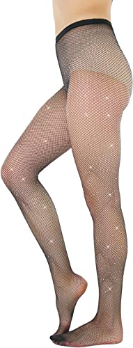 Image of ToBeInStyle Women's Fine Fishnet Pattern Pantyhose w /Back Seam & Rhinestones