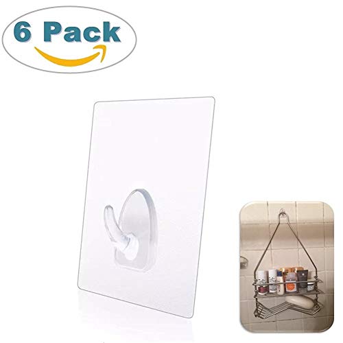 13.3 lb/6kg(Max) Transparent Super Heavy Duty Hooks,Solid Glue No Scratch Hooks Pack with Electrostatic Adherence,Waterproof and Oil proof, Great Necessity for Bathroom Kitchen Wall & Ceiling Hanger