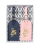 Mr. and Mrs. Luggage Tag Set - Mr and Mrs Luggage Tags, Mr and Mrs Gifts (Navy/Pink)