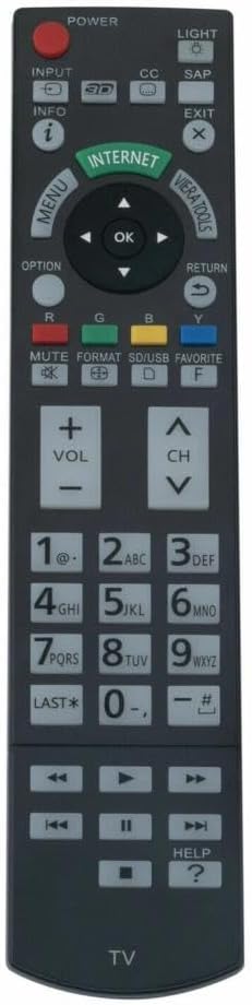 Front view of the N2QAYB000703 TV remote control, showing all buttons clearly arranged.