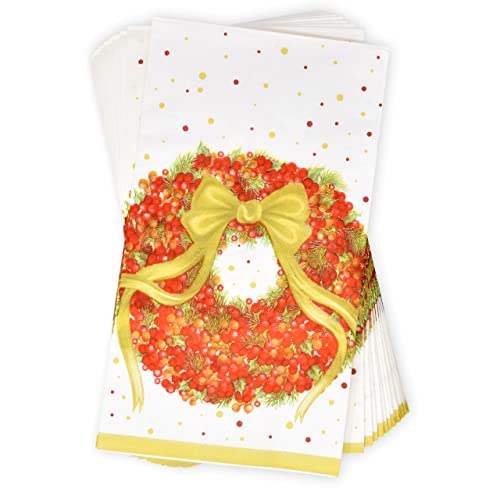 100 Christmas Berry Wreath Guest Napkins Disposable Paper Berries With Bow Xmas Dinner Hand Napkin Towel For Home Kitchen Bathroom Powder Room Wedding Winter Holiday Party Decorative Fingertip Towels #TOP1