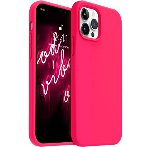 AOTESIER Shockproof for iPhone 12 Pro Max Case, Liquid Silicone Phone Case with [Soft Anti-Scratch Microfiber Lining] Drop Protection 6.7 inch, Hot Pink