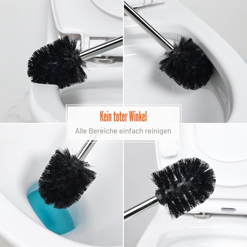 Ibergrif 4 Stück WC Bürste Toilettenbürste Klobürste, Ersatz-Bürste mit rostfreiem Edelstahlgriff, austauschbare Köpfe, 360° Tiefenreinigung, 8 x 36 x 8 cm, Schwarz