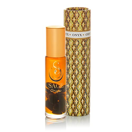 The Sage Lifestyle Onyx Gemstone Roll-On Perfume Oil (1/4 Oz) - Travel Perfume, Vegan Perfume Oil - Feel Subtle Hint of Tobacco Flower, Vanilla Nectar, Tunisian Amber, Oakmoss