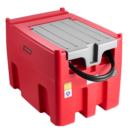 VEVOR Portable Diesel & Gasoline Tank 116 Gallon 10 GPM Flow Rate Gasoline Fuel Tank with 12V Electric Transfering Pump 13.1ft Hose Auto Fueling Nozzle Transfer Tank for Easy Transportation Red