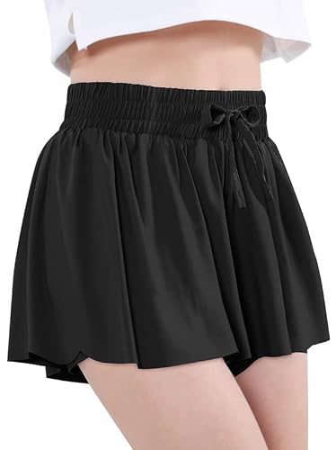 Girls Athletic Flowy Shorts With Inner Pockets Butterfly Running Active Workout Sports Elastic Waist Shorts For Kids Black 12Y #TOP5