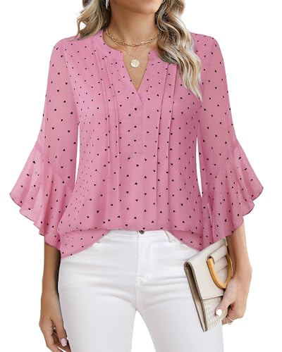 Image of Timeson Women's Short Sleeve V Neck Blouses Shirts Floral Double Layers Mesh Tunics Tops