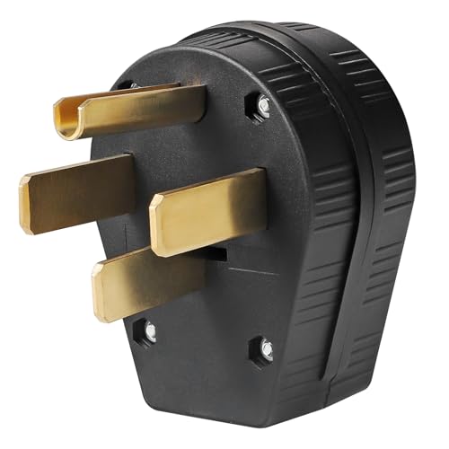 TENINYU 3-Pole 4 Wire Dryer Cord Grounding Extension NEMA 14-50P 50 Amp 125/250 Volt Straight Blade Plug Replacement Black