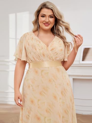 Image of Ever-Pretty Women's Chiffon Formal Evening Dresses for Curvy Women V-Neck Plus Size Floor Length Bridesmaid Dress