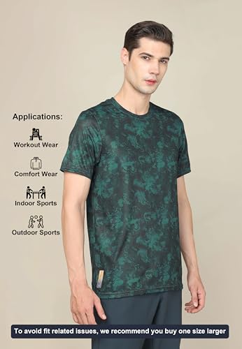 Image of TECHNOSPORT Men's Polyester Slim Fit All Over Print Crew Neck Half Sleeve T-Shirt with Technocool+,SPF50+ and Quick Dry