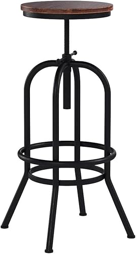 Miniatura 5 de Taburete de bar industrial vintage de 32 pulgadas, taburete de bar giratorio de madera de metal, taburete retro de altura ajustable, juego de 2