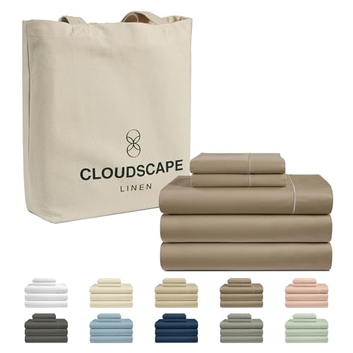 Cloud Scape Linen - Sábanas divididas tamaño King para camas ajustables, juego de 5 piezas de 1000 hilos, tejido de satén de algodón egipcio 100 % fresco, transpirable y suave, 2 bajeras ajustables