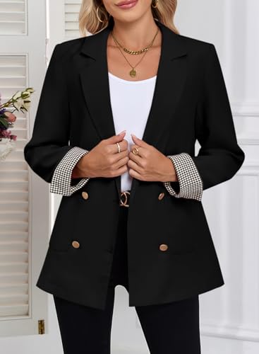 Happy Sailed Womens Blazers Plaid Cuff Double Breasted Open Front Business Casual Office Suit Jackets Work Outfits4