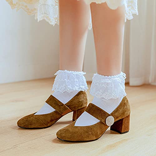 Sryl Women Ankle Socks, Pearls Lace Ruffle Frilly Comfortable Cute Cotton Socks Ladies Girl Princess Lace Socks, H06 (White-1 Pairs) #TOP5