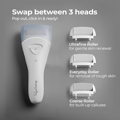 Image of Lifelong PediGlide Soft+ 3-in-1 Callus Remover For Feet | Electronic Foot Scrubber for Dead Skin | 3 Changeable Roller Heads | Focus Light | Dual Speed Settings | Crack Heel Repair Pedicure Machine