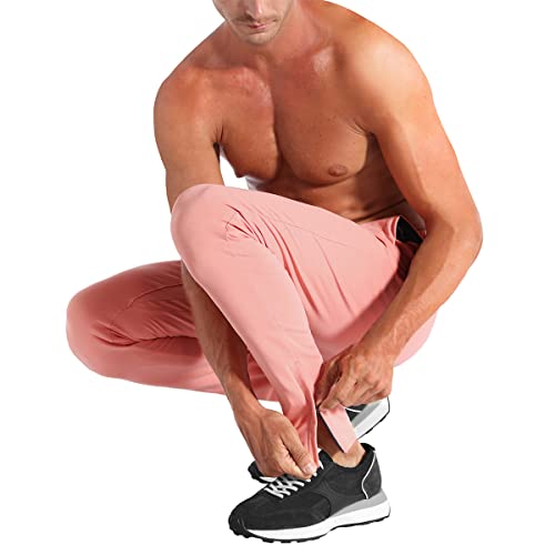 Brokig Mens Zip Joggers Pants - Casual Gym Workout Track Pants Comfortable Slim Fit Tapered Sweatpants With Pockets (Medium, Pink) #TOP3