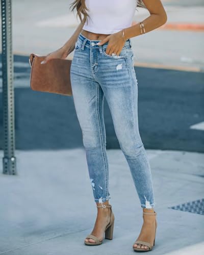 Image of KUNMI Women's Ripped Skinny Jeans Distressed Stretchy Denim Pants