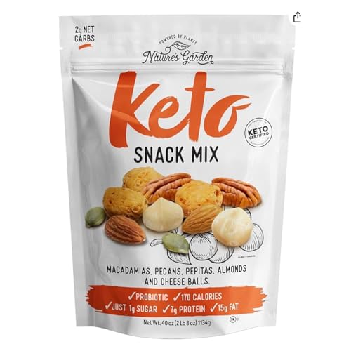 Nature’s Garden Keto Snack Mix - Probiotic Cheese Balls, Crunchy Keto Snack, Keto Snack Mix, Low Carb, All Natural, Heart Healthy Nuts – 40 Oz Bag (Pack of 1)