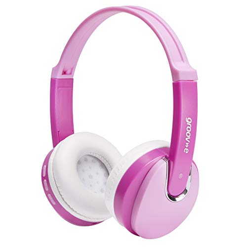 Groov-e Bluetooth DJ Style Wireless On-Ear Headphones for Kids with 7.5 Hours Playback, Soft Earpads, Hands-Free Mic and Audio-Sharing Port - Pink