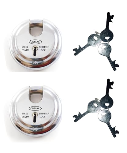 Image of Onmax Steel Regular Shutter Round Lock,65mm Size and 6 levers, Heavy and Pad Lock, for Home, Office and Shop (SRSL65N2) Pack of 5 Pcs Lock 65mm