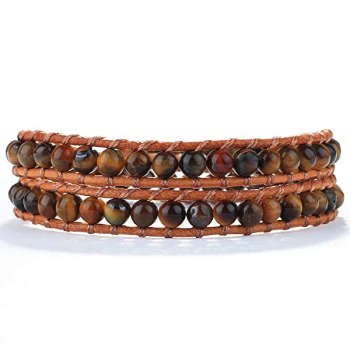 Image of KELITCH Natural Agate Onyx 2 Wrap Bracelets Handmade Leather Strand Bracelets Fashion Jewelry