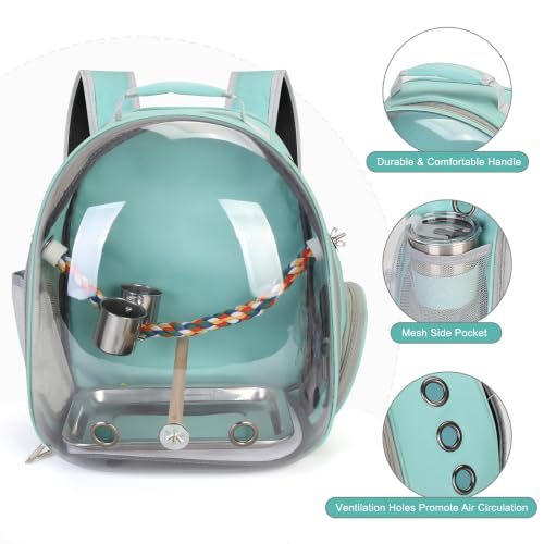 Image of Bird Travel Carrier, Bird Backpack Cage with Rope & Wood Perches Tray Food Bowl, Portable Clear Bubble Window Breathable Mesh Bag for Small Medium Parrots Cockatiel Parakeet Budgies Conures Lovebirds
