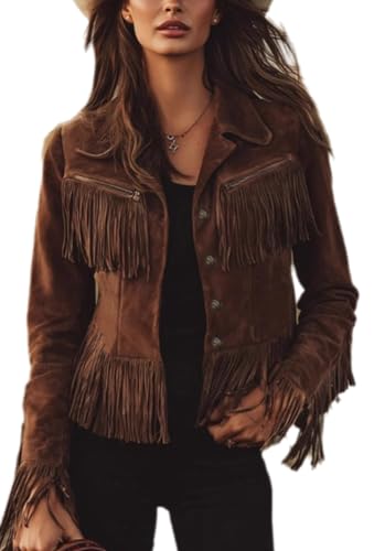 RISCUYY Fringe Jacket Women Faux Suede Vintage Cowgirl...