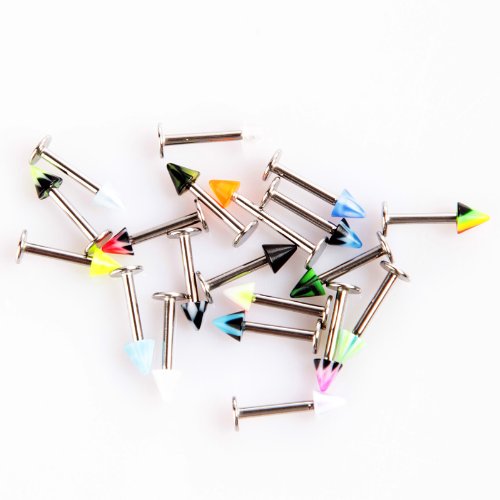 TOMTOP 20pcs Colorful Stainless Steel Cone Lip Rings Bars Labret Stud Piercing (Multicolor2)