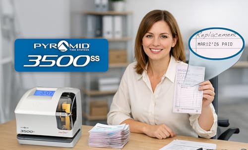 Pyramid Time Systems - 3500SS Employee Automatic Time Clock Bundle for Payroll Tracking and Attendance Management, Punch Clock with SmartSite Alignment, 25 Time Cards, 1 Ribbon and 2 Security Keys by Pyramid Time Systems - Image 8
