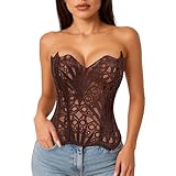 WERFORU Corset Bustier en Dentelle pour Femme Bustier Top Sexy en Florale Transparente et Texturée Corset à Lacets