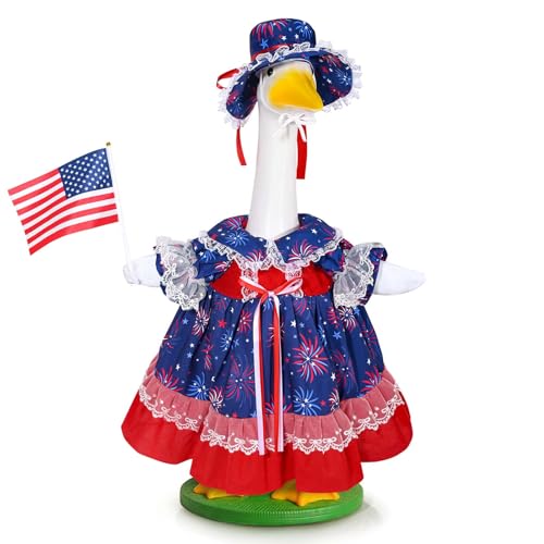 Patriotic Porch Goose Outfits 4th of July Lolita Lawn Porch Goose Clothes for 23" Cement Plastic Geese Statue Memorial Day Geese Costume USA 250th Anniversary Outdoor Patio Lawn Garden Decoration