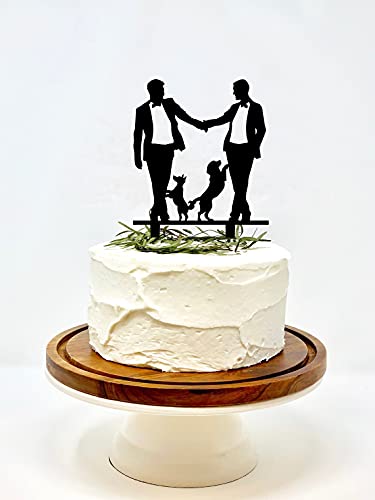 Gay Wedding Cake Topper, Grooms Cake Topper, Mr & Mr Cake Topper With Dogs - Gift For Gay Wedding/Engagement/Anniversary Party Decoration (Two Dogs) #TOP6