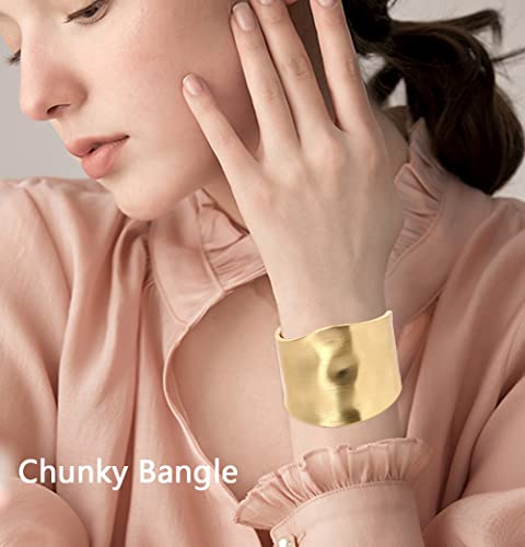 SAMOCO 1-3Pcs Bangles Bracelets for Women Chunky Polished-Finish Wrist Cuff Wrap Hinge Twist Bangle Opening Wide-Grooved Wire Statement Fashion Bracelet for Women2